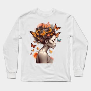 Afro Woman with Butterflies #5 Long Sleeve T-Shirt